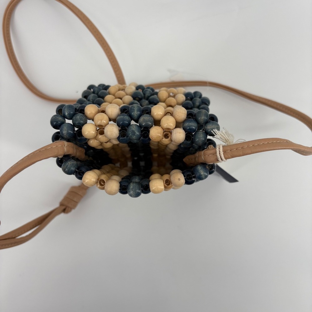 Universal Thread Wood Beaded Crossbody Phone Bag Blue Tan Striped NWT - Picture 4 of 6